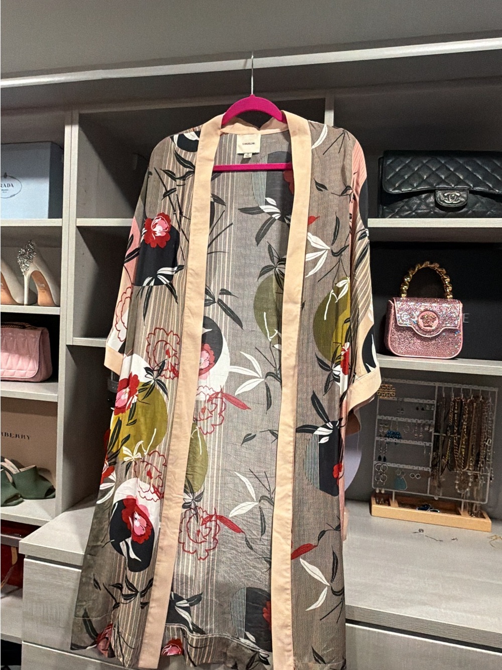 Madeline Beige and Navy Floral Kimono Jacket